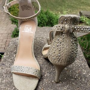 Material girl gold silver champagne rhinestone ankle strap heels